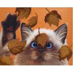 Набор для вышивания бисером  М.П.Cтудия БГ-182 Котик в листьях