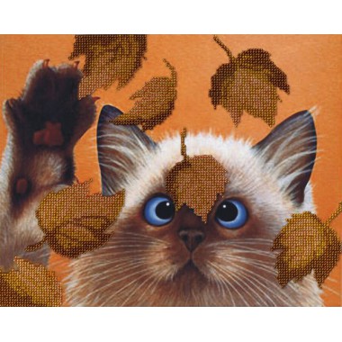 Набор для вышивания бисером  М.П.Cтудия БГ-182 Котик в листьях