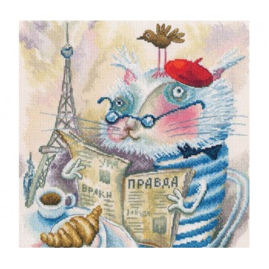 Набор для вышивания крестом RTO M843 Читающий кот в Париже